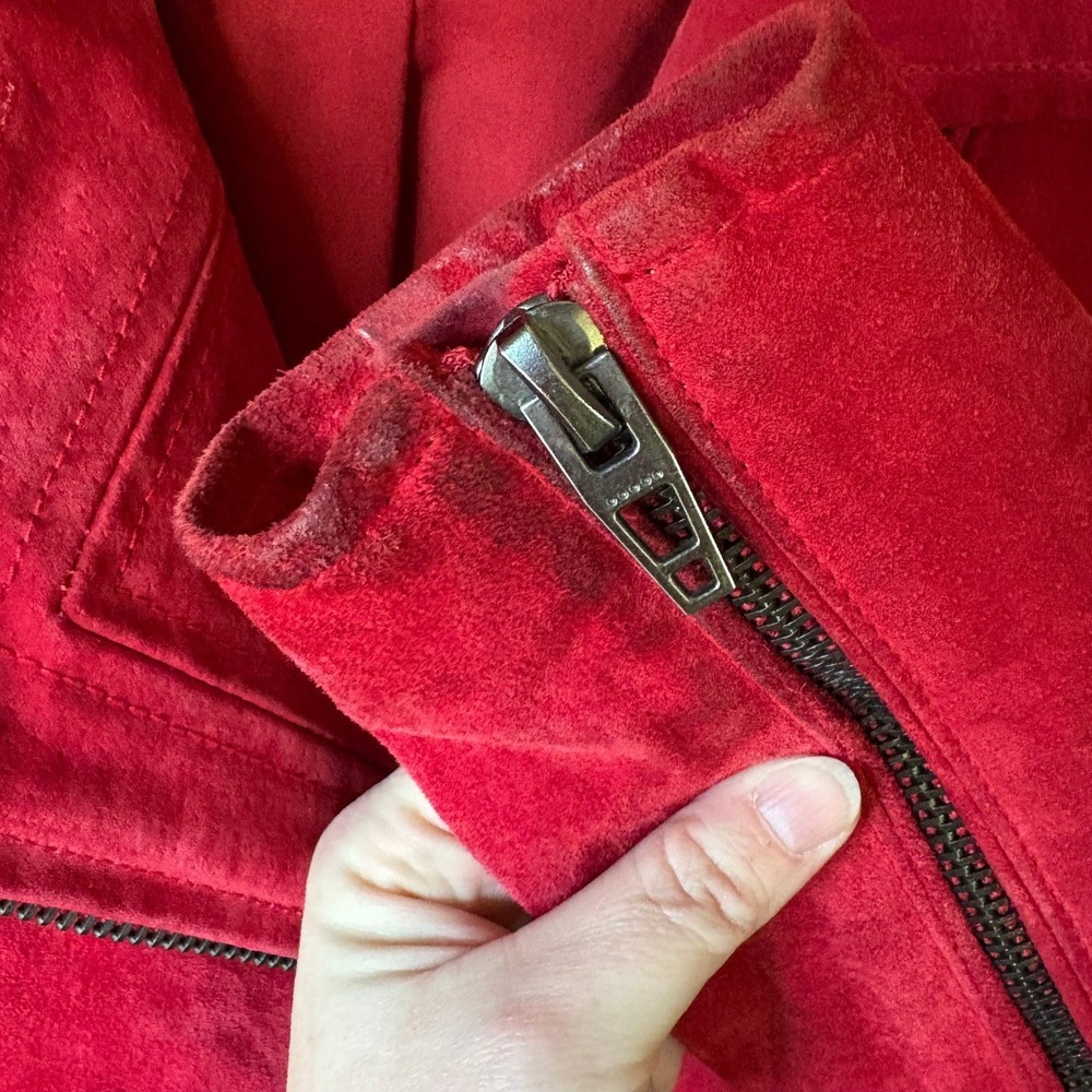 BLANKNYC Red Suede Cropped Moto Jacket Leather Biker Belted Size S - Picture 9 of 16